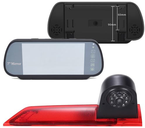 HD Auto Car Cargo Caravan Brake Light Roof Rear View Reversing Backup Parking Camera with Angle Adjustable Compatible with Ford Transit Custom Transporter Business MPV SUV Bus+ 7'' Rearview Mirror