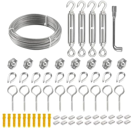 Wire Rope Kit 20M/30M 3mm 304 Stainless Steel Wire Rope Suspension Kit PVC Coated Clothes With Hook Tensioner Lighting Fixtures Garden Wire(30M)