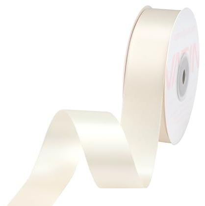 VATIN Double Face Ivory Satin Ribbon 25mm X 22m,Ivory Polyester Fabric Ribbon use for Bows Bouquet, Gift Wrapping, Floral Arrangement Wedding Decoration