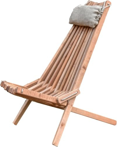 Gov Wood Liegestuhl Klappbar Holz - Sonnenliege mit Jutekissen - Ergonomisches Design, Outdoor & Indoor Gebrauch, Langlebig und Stilvoll - 106x56x86 cm