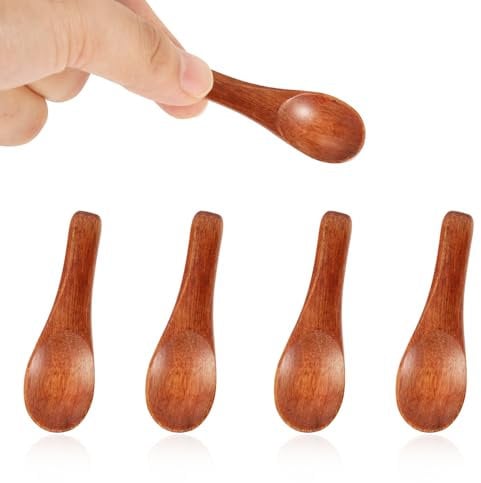4 Pcs Handmade Tiny Wooden Spoons, 2.36in Small Miniature Spoons for Spices Mini Little Wooden Spoons for Sauces Sugar Salt Dips Spices Honey Mustard Cooking