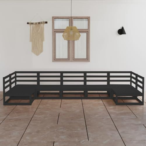 KATERYY 7-TLG. Garten-Lounge-Set Massivholz Kiefer,Massive GartenLoungegarnitur aus Kiefernholz in Schwarz Individuell erweiterbar