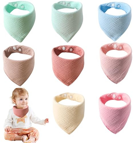 ATSGJLZN 8 Stück Baby Lätzchen, Baby Dreieckstuch aus 100% Baumwolle mit 2 Verstellbares Druckknopf,Halstuch Baby für Junge und Mädchen