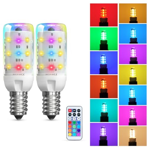 BrightWish 2W E14 RGBW LED Glühbirne mit Fernbedienung, Dimmbar, Farbwechsel & Warmweiß 3000K, 12 RGB Farben,für Wohnzimmer, Party, Bar, Hochzeit, 2er Pack