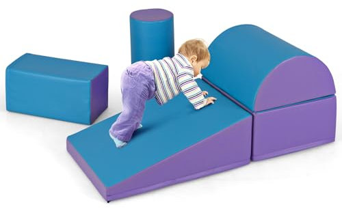 COSTWAY 5 TLG. Schaumstoffbausteine, Riesenbausteine zum Toben und Klettern, Softbausteine aus Schaumstoff, Großbausteine Mehrfarbig, Bauklötze für Babys und Kleinkinder (Blau + Lila)