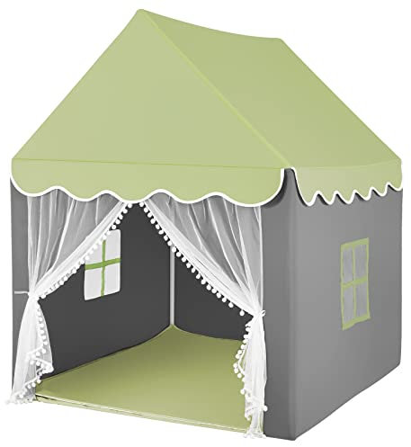 HOMASIS Kinderzelt für Indoor, Spielhaus mit Matte & Sternlichtern & Fenstern & doppeltem Vorhang, Kinder Spielzelt Prinzessin Kinderspielzelt für Mädchen & Jungen, Bettzelt Tipi Zelt (Grün)