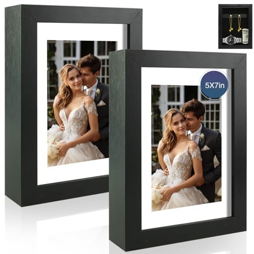 Hidden Picture Frame Safe 5x7 - Disguised Storage with Secret Compartment for Cash, Jewelry, Keys - Black, 2-Pack