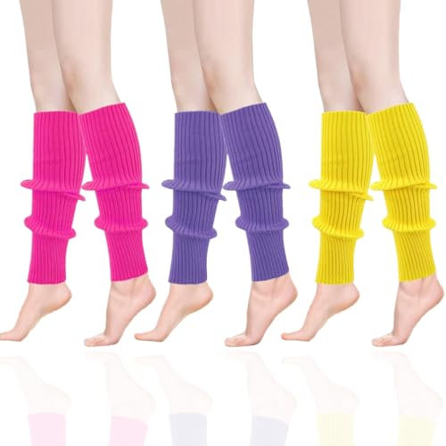 CJQRL 3 Paar Stulpen Damen, Legwarmers Neon, Damen Beinwärmer Stulpen, Sexy Beinstulpen - Neon Strümpfe für 80er 90er Jahre Kostüme zu Motto Partys, Fasching, Karneval oder zum Tanzen.