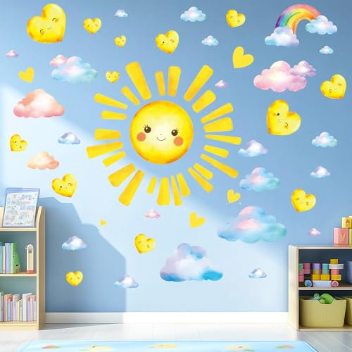 SHUHCING Große Wandtattoo Sonne, Wandaufkleber Wolke, Selbstklebend Wandsticker für Spielzimmer Kinderzimmer Babyzimmer