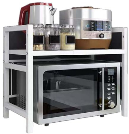 Support réglable à 2 étages pour micro-ondes pour cuisine compatible avec cuiseur à riz, grille-pain à air friteuse extensible en largeur et en hauteur, gain de place, étagère pour boîte à pain pour