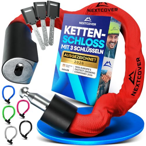 NEXTCOVER® Fahrradschloss LockOne mit Schlüssel I - [SAFESECURE] Fahrradschloss hohe Sicherheit I robustes & langlebiges Kettenschloss Fahrrad I Bike Lock, Fahrrad Schloss 3 Schlüssel
