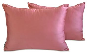 Fabric Mart Direct Fodera per cuscino lombare decorativo, rosa, confezione da 2, fodera per cuscino oblungo in raso tinta unita da 50x65 cm, moderna, in raso slub rosa antico.