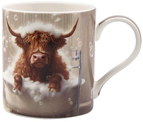 Lesser & Pavey Urban Art Highland Cow Bubble Bath Mug for Hot & Cold Drinks | Fine China Tea and Coffee Cups for Home & Office | Comfortable & Easy-to-Hold Coffee Mugs for Beverages & Daily Use