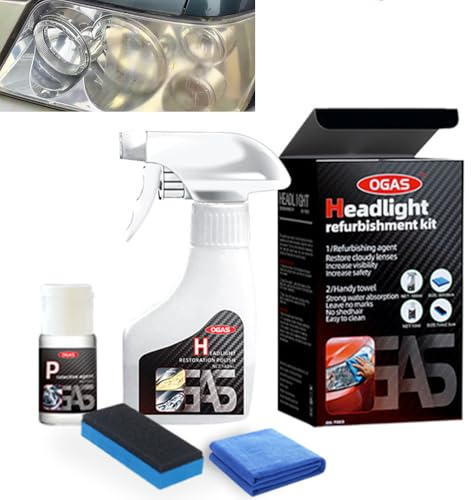 Biaoyun Automotive Headlamp Restoration Fluid Oxidized, Headlight Refurbishment Kit, Professional Car Headlamp Cleaner with Refurbishing Agent, Durable Headlight Repair Kit for All Vehicle Types