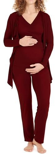 Herzmutter Pyjama Grossesse - Pyjama Allaitement - Trois Pieces - Vêtement de Détente pour Femme Enceinte - Trois Pieces - Pyjama Ensemble Maternité - Pantalon-Haut-Cardigan - 8100