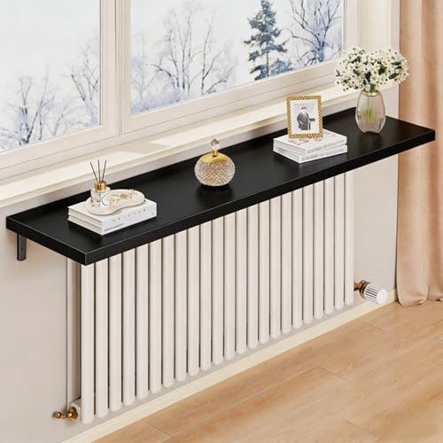 HARELA Radiator Shelf Storage Rack, Over Radiator Heat Shelf for Storage and Decoration, Dust-Proof with Bracket, for Living Room Bedroom Hallway(Black,40x20cm/15.7x7.9in)