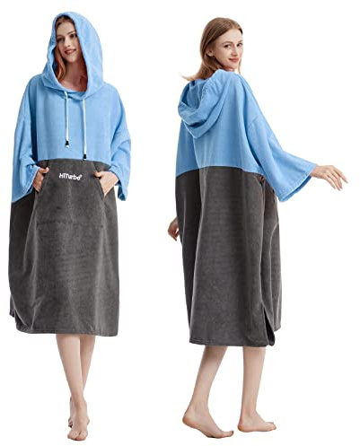 Hiturbo Surf Handtuch Poncho Umziehhilfe - Herren und Damen Changing Robe badeponcho Umkleidehilfe Surfen Strand Licht Blau/Grau