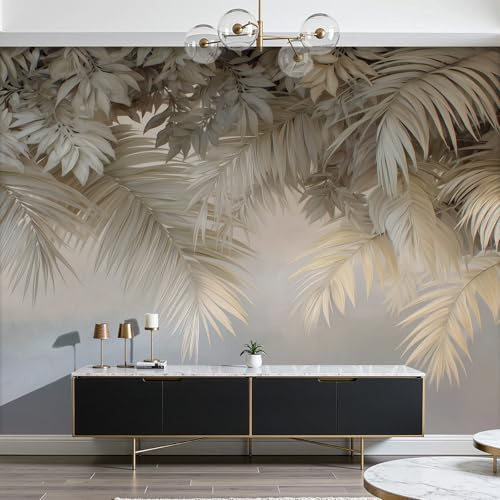 Dyjuaa Papier Peint Panoramique Feuilles de Palmier 350x256 cm - Jungle Tropical Tapisserie Murale Plantes Tropicales Papier Peint Intissé Revêtement Mural Décoration Salon