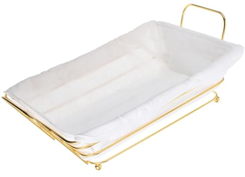 NULYLU Dorada Cesta de Hierro Rectangular Gran Capacidad, para Frutas y Pan | Diseño Hueco Minimalista, con Forro Extraíble, para Lavadero y Armarios de Cocina, Estilo Moderno