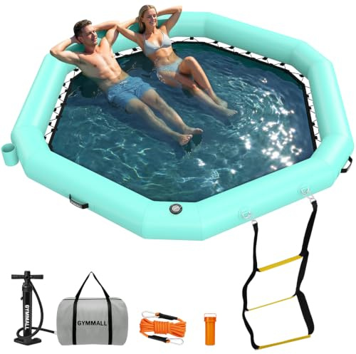 GYMMALL Muelle flotante inflable, plataforma flotante inflable hexagonal para adultos,Muelle flotante con escalera para piscina, lago, playa