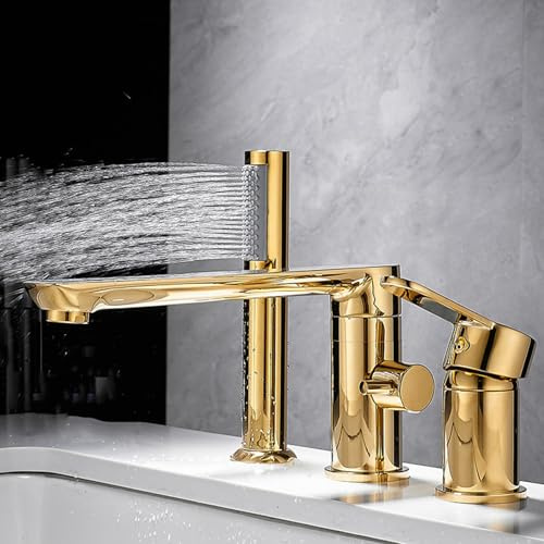 Wasserhahn Badewanne Badewannen und Duscharmatur goldfarben Messing drehbar Warm und Kaltwasser.