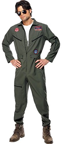 Smiffys Kostüm Top Gun, Grün, mit Overall, Namensschild & Brille
