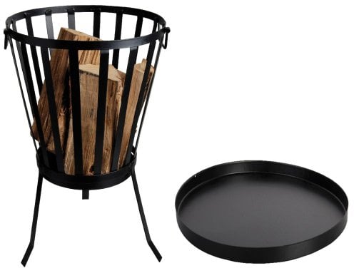 Esschert Design Set: Feuerkorb, Feuerstelle, rund, ca. 35 cm x 35 cm x 57 cm, inklusive Bodenschutzplatte Ø 50 cm