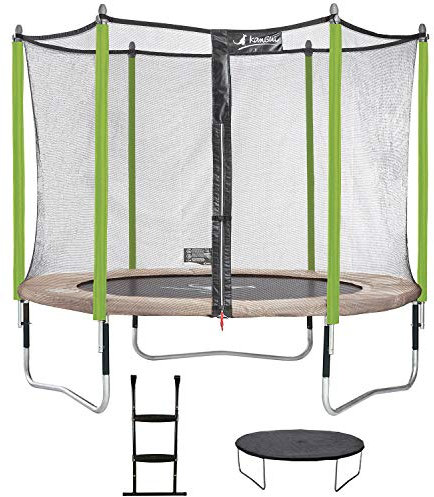 Kangui - Trampoline de Jardin 305 cm + Filet de sécurité + échelle + bâche de Protection JUMPI Taupe/Vert 300.