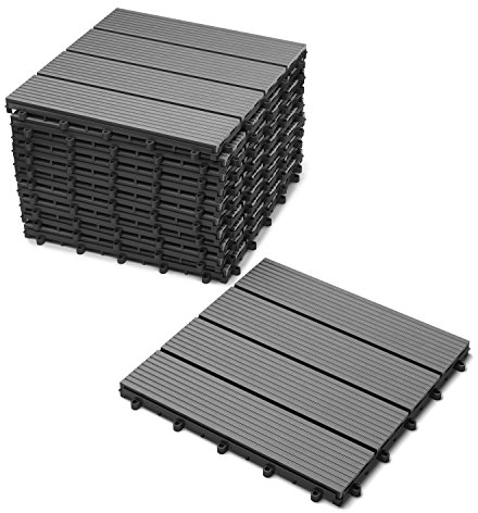 XXS® 11er Sparset für 1 m² WPC Fliese für Balkon Garten Terrasse Kunststoff Gartenfliese mit 4 Latten FSC® 100% zertifiziert Terrassenfliese in anthrazitfarben Balkonfliese Bodenbelag mit Drainage Unterkonstruktion Variationsset (mögliche Varianten: Farbe teakfarben / anthrazit / schoko und Setgröße einzel / 11er Set / 22er Set) montiert