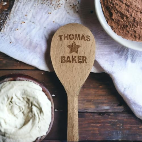Memories & Gifts Ltd Personalised Engraved Your NAME Star Baker Wooden Spoon Fun Baking Helper Fun Birthday Gift Mothers Day