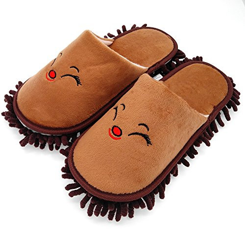 Selric® Zorro sonriente Zapatillas Mopa café, Zapatos Desmontables y Lavables Para Mujer, Casa zapatillas de interior estar 25cm [tamaño EU:36-39]