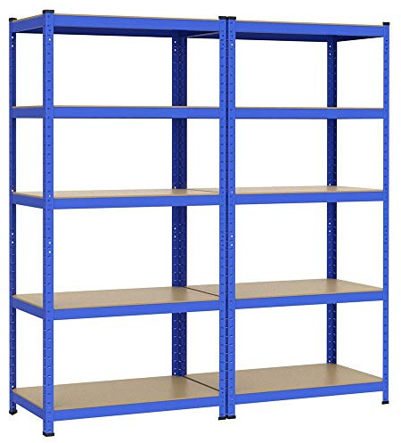 Yaheetech Étagères de rangement 180 x 180 x 45 cm Charge lourde 1325 kg Clipsable 5 Niveaux Rayonnage de stockage en acier MDF Garage Atelier