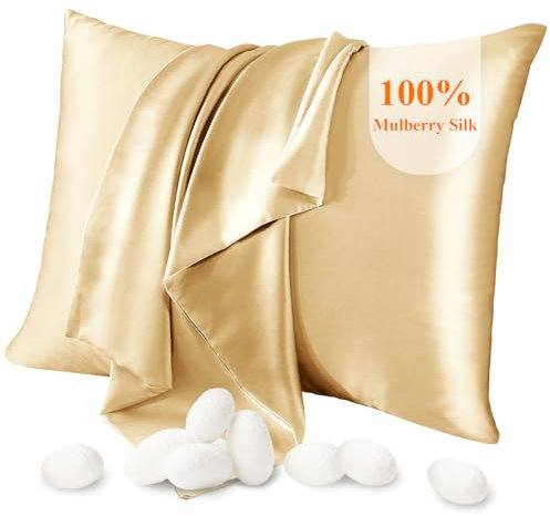 Seidenkissenbezug Jaciu Silk Pillowcase 21 Momme beidseitiger Seidenkissenbezug Kissenbezug Versteckter mit Reißverschluss Hypoallergen weich atmungsaktiv für Haar, Haut,1 Stück, Champagner