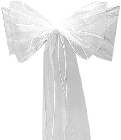 BigBigShop 50 Stück Organza Stuhl Band Schleife, Stuhlhussen Stuhl Schärpe, Organza Schleifenband für Hochzeit Party Dekoration (Weiß)