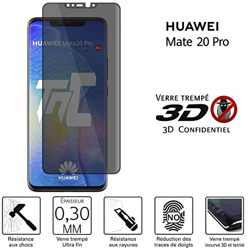 TM-Concept® - Cristal templado curvado 3D para Huawei Mate 20 Pro con función antiespía - 3D Privacy Case Friendly