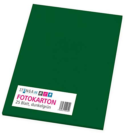 itenga Fotokarton 25 Blatt A4 300 g/qm - Tonpapier Tonkarton Druckerpapier Bastelpapier Bogen durchgefärbt zum kreativen Gestalten und Basteln (Dunkelgrün)