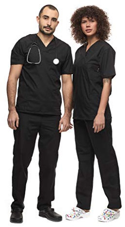 Mazalat, Uniforme médico unisex con casaca y pantalón, kit de limpieza médica para cuidado de la ropa de trabajo, Negro, M