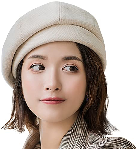 WANYIG Winter Barett Cap Damen Koreanisch Stil Frauen Barette Baskenmütze Kleid Mütze Wintermütze Bequem und Warm für Frühling/Herbst/Winter (Weiß)