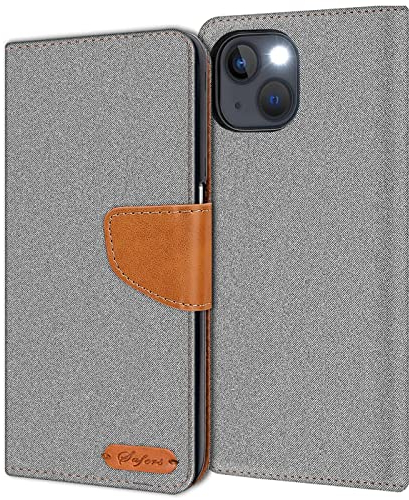 Verco kompatibel mit Apple iPhone 13 Hülle, Schutzhülle für iPhone 13 Tasche Denim Textil Book Case Flip Case Klapphülle, Grau