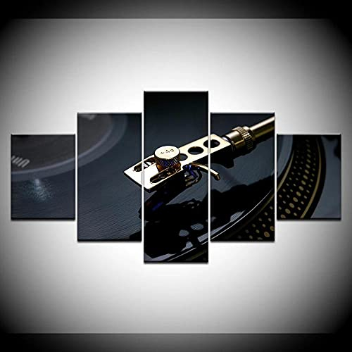 MPPSU DJ-Turntable-Paintings-Classic-Nostalgie-Plattenspieler Wanddekoration Wohnzimmer Leinwandbild Jugendzimmer Poster Set Modern 5 Teiliges Wandbild Bedroom Decor XXL Bilder Mit Rahmen 100 * 50cm