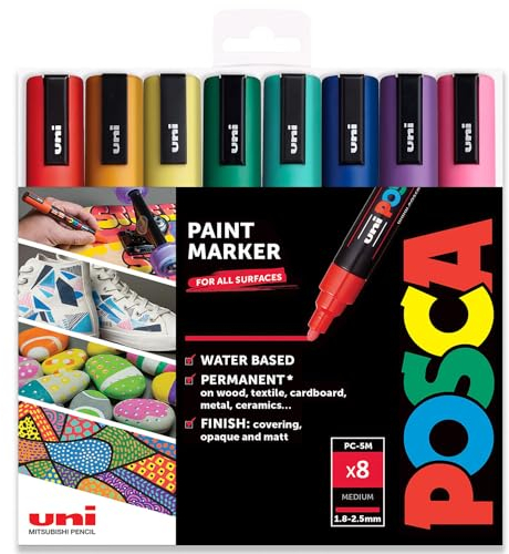 Posca PC-5M Farbmarker, Kunststifte, 1,8–2,5 mm, farblich abgestimmtes Set, 8 Stück in Geschenkbox