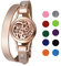 Flongo Aromatherapie Lederarmband Damen-Armband Armreif Aroma Locket Diffuser Duftstofflocket mit Farbigen Filz-Pads ätherisches Öl Diffusor für Frauen Rosegold