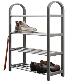 Mirjan24 Schuhregal Niotir, Schuhablage mit 4 Ebenen, Schuhständer aus Kunststoff + Metallrohr, Schuhaufbewahrung, Standregal für Flur, Schlafzimmer, Wohnzimmer, platzsparend (Grau)