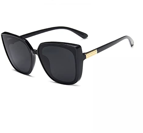 Schwarze quadratische Cateye Sonnenbrille für Damen, Celeb Retro Vintage Gold Detail Oversize Rahmen