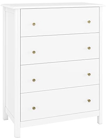 HOCSOK Kommode Weiß, Schubladenschrank mit 4 Schubladen, Sideboard viel Stauraum, Beistellschrank aus Holz, für Schlafzimmer, Wohnzimmer, Flur