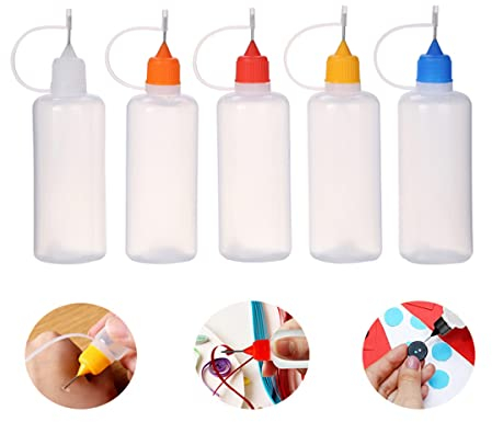 100ml Empty Glue Bottle, Plastic Applicator Bottles with Needle Tip Caps for Glue, Liquid, Oil, DIY Craft, Acrylic Painting (Multicolor - 5pcs)