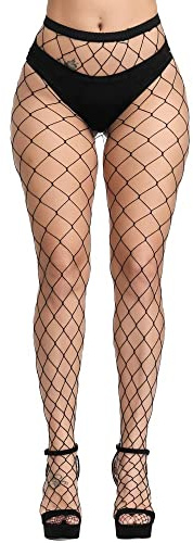 CozyWow Collant a rete da donna elastico per scavare fuori a vita alta rete da pescatore collant deliziosi giarrettiera coscia calze alte per donne