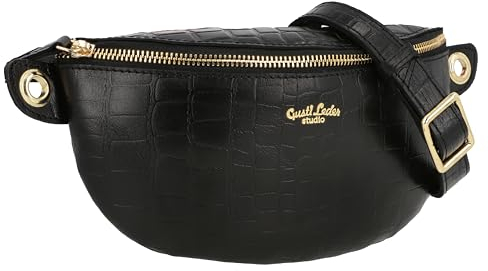 Gusti Gürteltasche Leder - Annabelle Damen und Herren Gürteltasche Bauchtasche Handtasche Ledertasche Schwarz Leder