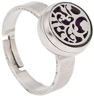 Aromatherapie Fingerring, Ätherisches Öl Diffusor Ringe Verstellbarer Ring aus Edelstahl für ätherische Öle Mode Tragbarer Fingerring mit ätherischem Öl für Frauen und Mädchen (R36-7)