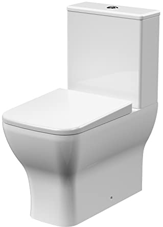 nuie NCG451 Ava Modern Bathroom Flush to Wall Rimless Toilet Pan, Cistern and Soft Close Seat, 795mm, White